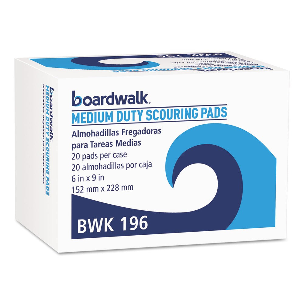 Boardwalk 6 in. x 9 in. Medium Duty Scour Pad - Green (20/Carton)