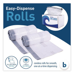 Boardwalk BWK1DK100 13 Gallon 24 in. x 28 in. Drawstring Kitchen Bags - White (50 Bags/Roll, 2 Rolls/Carton)