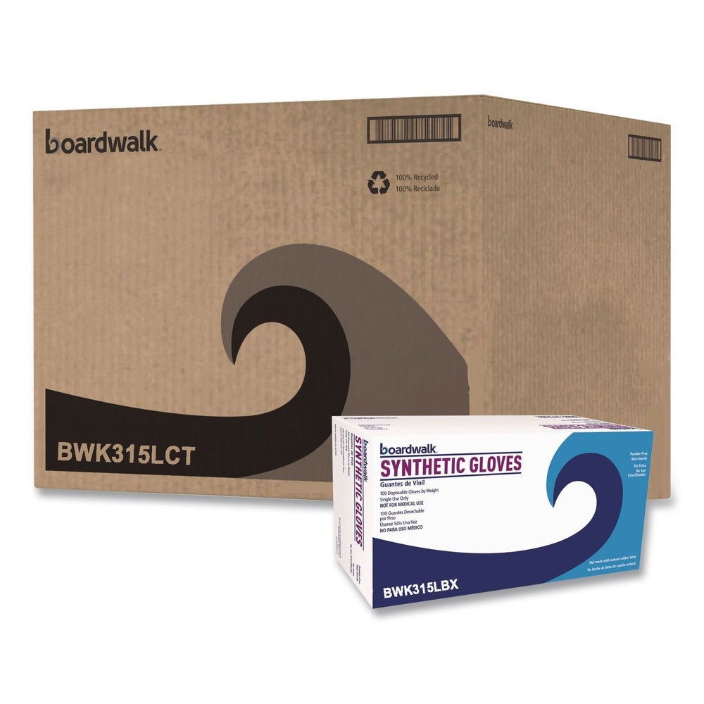 Boardwalk 4 mil 9.5 in. Long Powder-Free Synthetic Vinyl Gloves - Large, Cream (100/Box, 10 Boxes/Carton)