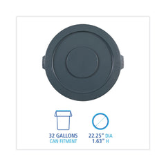 Boardwalk Plastic Round Flat-Top Lid for 32 Gallon Waste Receptacles - Gray