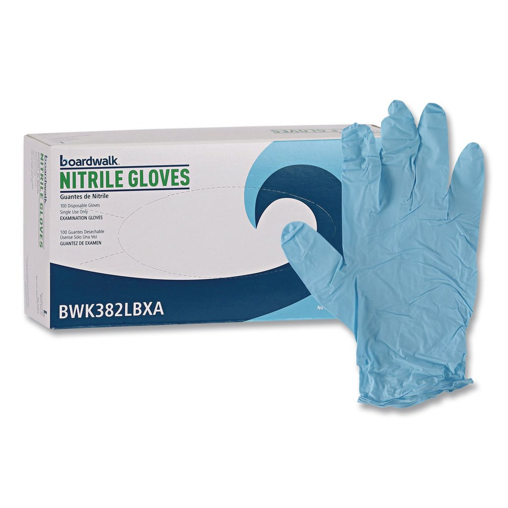 Boardwalk 5 mil 9.5 in. Long Powder-Free Disposable Examination Nitrile Gloves - Large, Blue (100/Box)