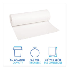 Boardwalk 38 in. x 58 in. 60 gal. Low-Density Waste Can Liners - White (100/Carton)