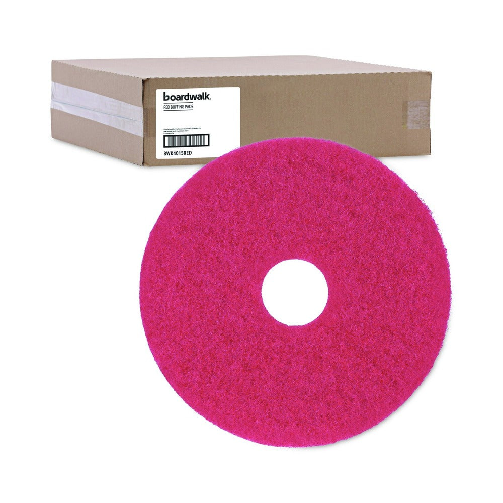 Boardwalk 15 in. Diameter Buffing Floor Pads - Red (5/Carton)