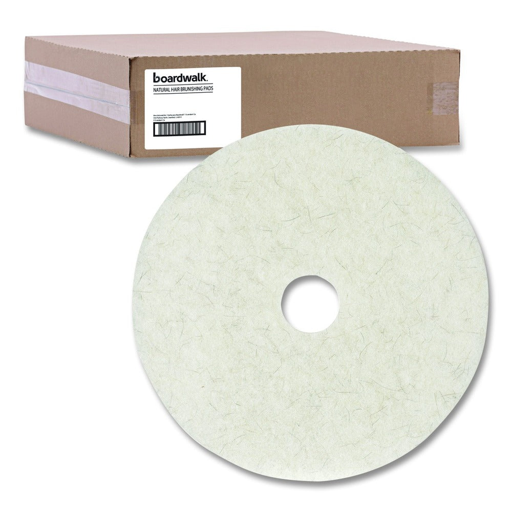 Boardwalk 17 in. Diameter Natural Burnishing Floor Pads - White (5/Carton)