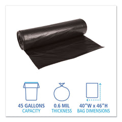 Boardwalk 40 in. x 46 in. 45 gal. 0.6 mil Low-Density Waste Can Liners - Black (100/Carton)