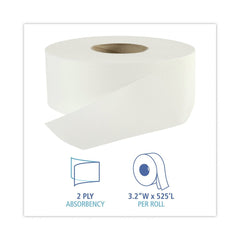 Boardwalk 3.2 in. x 525 ft. 2 Ply Septic Safe Jumbo Roll Bathroom Tissue - White (12/Carton)