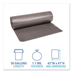 Boardwalk H8647SGKR01 43 in. x 47 in. 56 gal. Low-Density 1.1 mil Waste Can Liners - Gray (100/Carton)