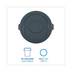 Boardwalk Flat-Top Round Lids for 44 Gallon Waste Receptacles - Gray