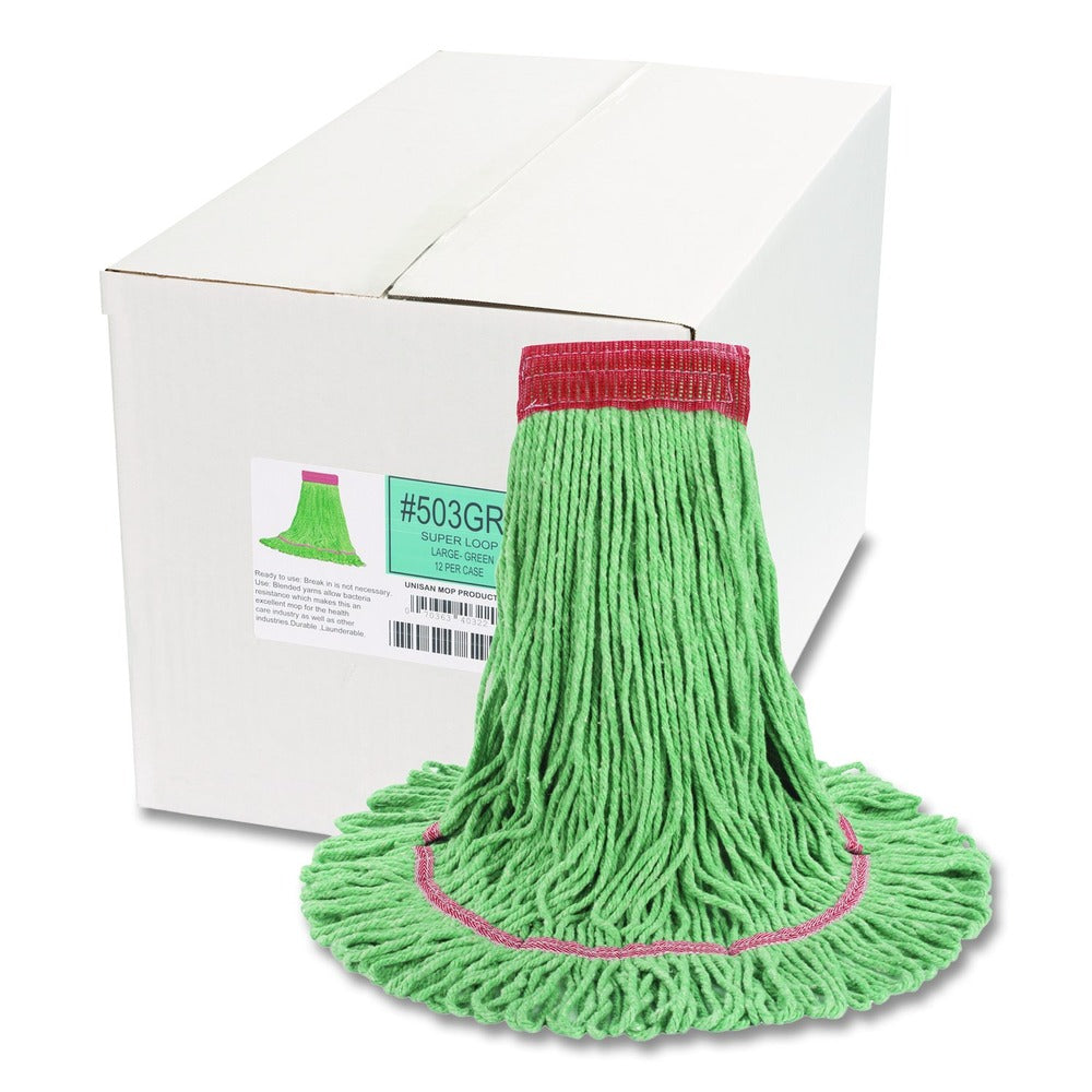 Boardwalk BWK503GNCT 5 in. Super Loop Cotton/Synthetic Fiber Wet Mop Head - Large, Green (12/Carton)
