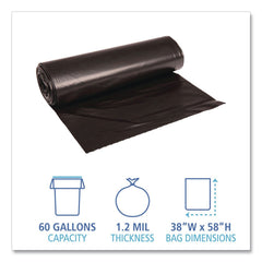 Boardwalk 38 in. x 58 in. 60 gal. 1.2 mil Recycled Low-Density Polyethylene Can Liners - Black (100/Carton)