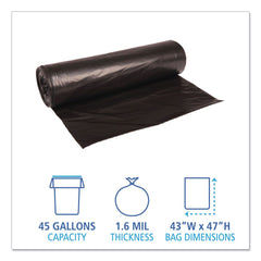 Boardwalk 43 in. x 47 in. 56 gal. 1.6 mil Recycled Low-Density Polyethylene Can Liners - Black (100/Carton)