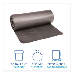 Boardwalk H7658TGKR01 100/Carton 60 Gallon .95 mil. 38 in. x 58 in. Low-Density Waste Can Liners - Gray