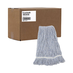 Boardwalk Narrow Floor Finish Rayon/Polyester Mop Head - Large, White/Blue (12/Carton)