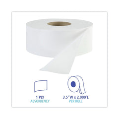 Boardwalk B6111 3-1/2 in. x 2000 ft. JRT Jr. 1-Ply Bath Tissue - Jumbo, White (12/Carton)