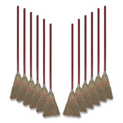 Boardwalk Corn Fiber Lobby/Toy Broom with 39 in. Wood Handle - Red/Yellow (12/Carton)