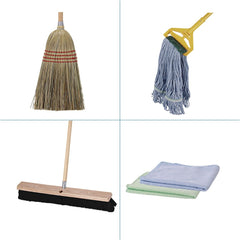 Boardwalk Medium Blue Cotton/Rayon/Synthetic Head and 60 in. Natural/Yellow Wood/Metal Handle Cleaning Kit (1-Kit)