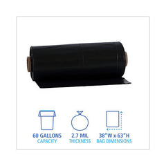 Boardwalk 60 Gallon 2.7 mil 38 in. x 63 in. Industrial Drum Liners Rolls - Black (50/Carton)