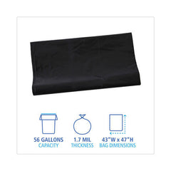 Boardwalk H8647WKK 56 Gallon 1.7 mil 43 in. x 47 in. Flat Pack Linear Low Density Industrial Can Liners - Black (100/Carton)