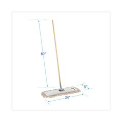 Boardwalk 24 in. x 5 in. Cotton Head 60 in. Wood Handle Cotton Dry Mopping Kit - Natural (1-Kit)