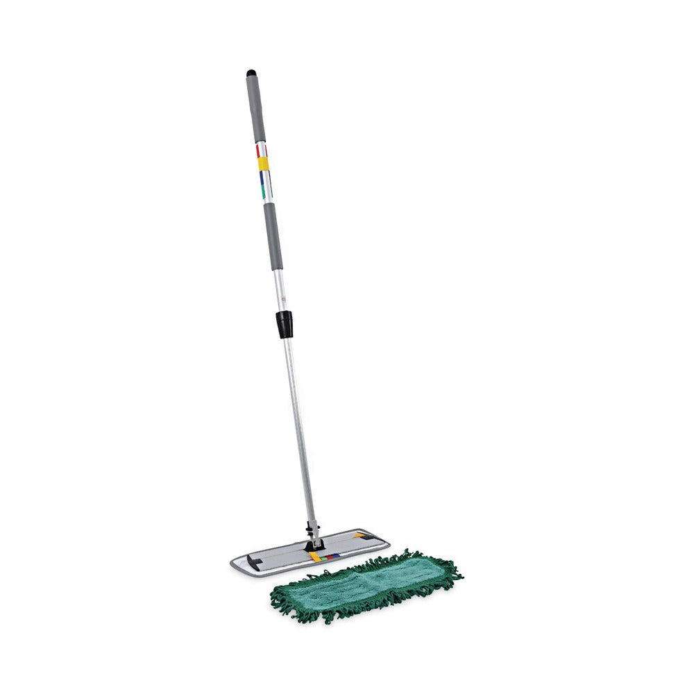Boardwalk 35 in. to 60 in. Microfiber Cleaning Kit 18 in. Wide Blue Green Microfiber Head - Gray Aluminum Handle (1-Kit)