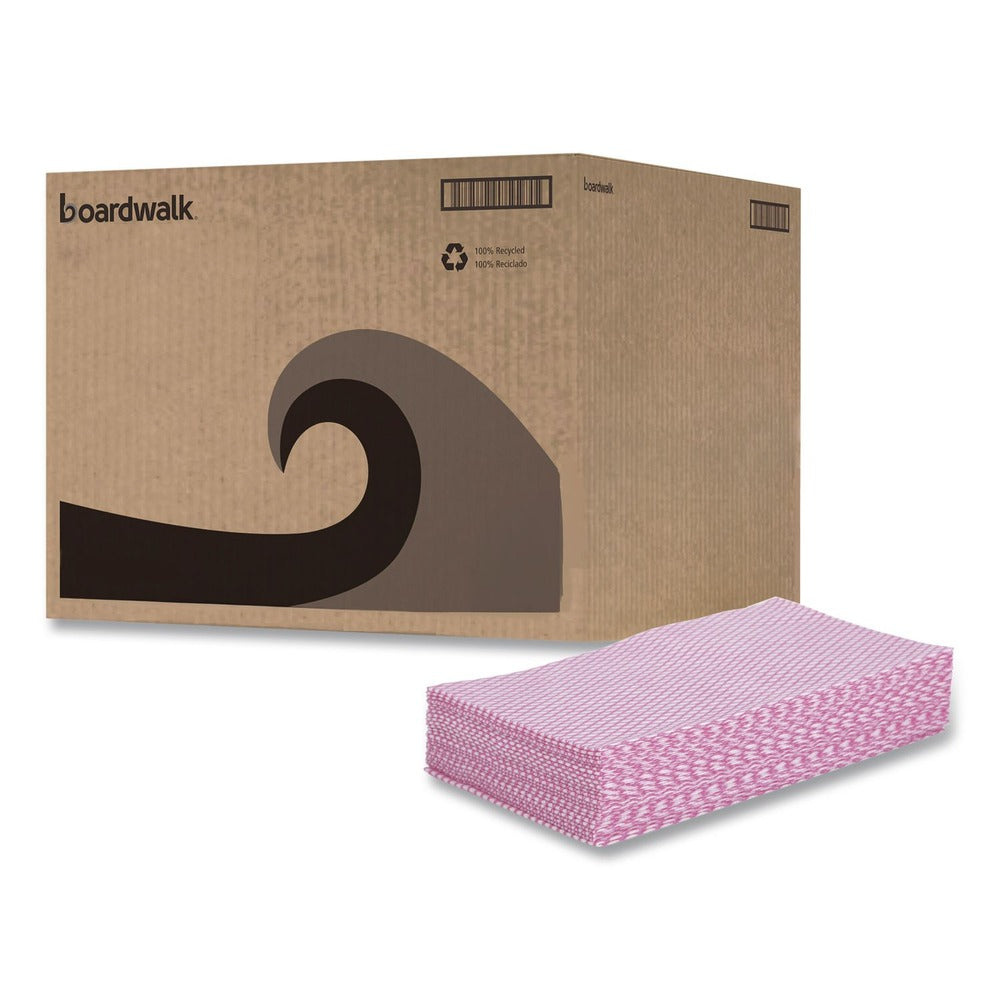 Boardwalk 12 in. x 21 in. Foodservice Wipers - Pink/White (200/Carton)