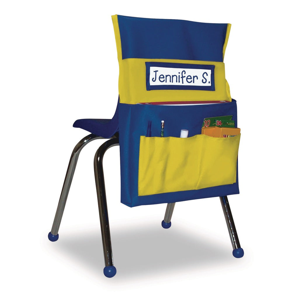 Carson-Dellosa 15 in. x 1.5 in. x 19 in. Fabric Chairback Buddy for Student Chairs - Medium, Blue/Yellow