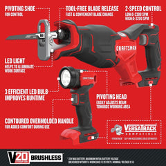 Craftsman V20 Brushless Lithium-Ion Cordless 4-Tool Combo Kit with 2 Batteries (2 Ah)
