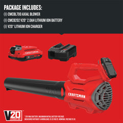 Factory Reconditioned Craftsman 20V Dual Speed Lithium-Ion 340 CFM Cordless Axial Blower Kit (2 Ah)
