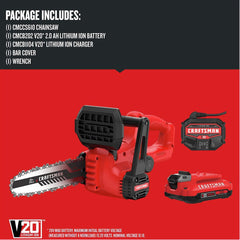 Factory Reconditioned Craftsman V20 Brushed Lithium-Ion 10 in. Cordless Chainsaw Kit (2 Ah)