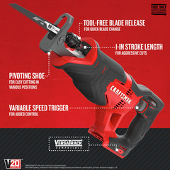 Factory Reconditioned Craftsman 20V Compact Lithium-Ion 1 in. Cordless Reciprocating Saw (Tool Only)