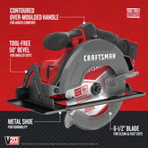 Factory Reconditioned Craftsman CMCS500BR 20V Variable Speed Lithium-Ion 6-1/2 in. Cordless Circular Saw (Tool Only)