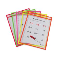 C-Line Super Heavy-Duty Top Load 9 in. x 12 in. Insert Reusable Dry Erase Pockets - Clear Front, Assorted Neon Border (10/Pack)