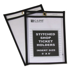 C-Line Super Heavy-Duty Top Load 5 in. x 8 in. Insert Stitched Shop Ticket Holders - Clear Front, Black Border (25/Box)