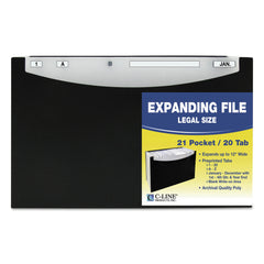 C-Line 12 in. Expansion 1/5-Cut Tabs 21-Pocket Letter Size Stand-Up Design Expanding File - Black