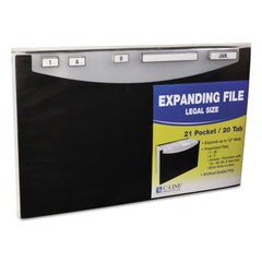 C-Line 12 in. Expansion 1/5-Cut Tabs 21-Pocket Letter Size Stand-Up Design Expanding File - Black