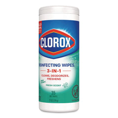 Clorox 01593 7 in. x 8 in. 1-Ply Disinfecting Wipes - Fresh Scent, White (35/Canister)