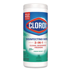 Clorox 01593 7 in. x 8 in. 1-Ply Disinfecting Wipes - Fresh Scent, White (35/Canister)