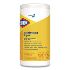 Clorox 7 in. x 8 in. 1-Ply Disinfecting Wipes - Lemon Fresh, White (75/Canister, 6/Carton)