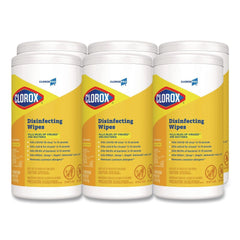Clorox 7 in. x 8 in. 1-Ply Disinfecting Wipes - Lemon Fresh, White (75/Canister, 6/Carton)