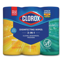 Clorox 7 in. x 8 in. 1-Ply Disinfecting Wipes - Fresh Scent/Citrus Blend, White (35/Canister, 3 Canisters/Pack)