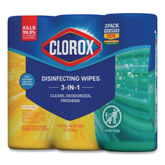Clorox 7 in. x 8 in. 1-Ply Disinfecting Wipes - Fresh Scent/Citrus Blend (35/Canister, 3/Pack, 5 Packs/Carton)