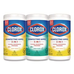 Clorox 7 in. x 8 in. 1-Ply Disinfecting Wipes - Fresh Scent/Citrus Blend, White (75/Canister, 3 Canisters/Pack)