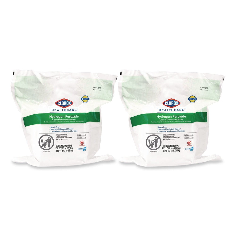 Clorox Healthcare 12 in. x 11 in. Hydrogen Peroxide Cleaner Disinfectant Wipes - Unscented White (2/Carton)