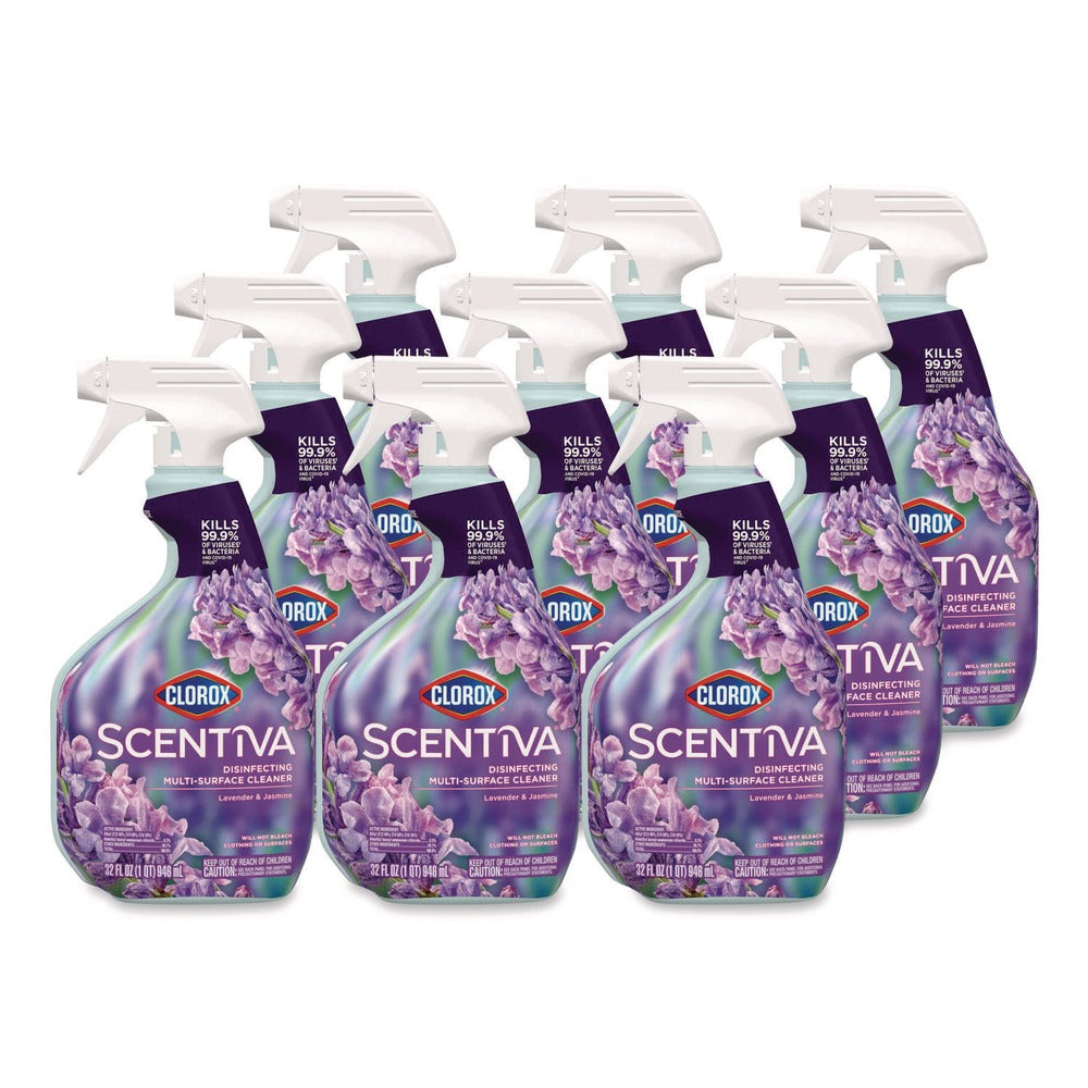 Clorox 60523CT Scentiva 32 oz Bleach-Free Disinfecting Multi-Surface Cleaner - Lavender and Jasmine (9/Carton)