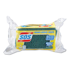 S.O.S. 91029 0.9 in. Thick 2.5 in. x 4.5 in. Heavy Duty Scrubber Sponge - Yellow/Green (3/Pack, 8 Packs/Carton)