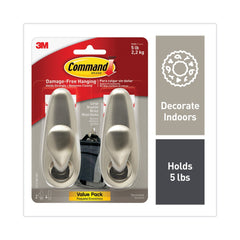 Command 5 lbs. Capacity Adhesive Mount Metal Hook - Large Brushed Nickel Finish (2/Pack)