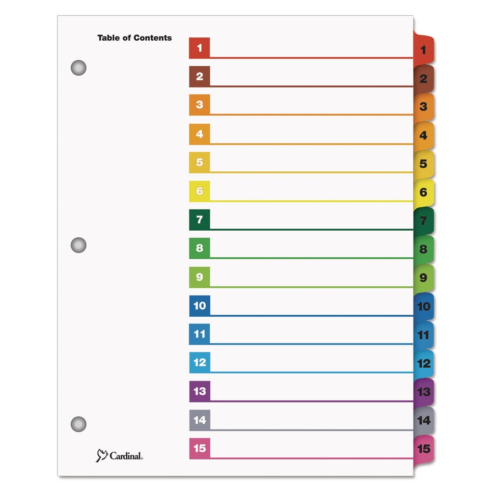 Cardinal 11 x 8.5 OneStep Printable Table of Contents and 1 to 15 Dividers - White/Assorted Tabs (15/Set)