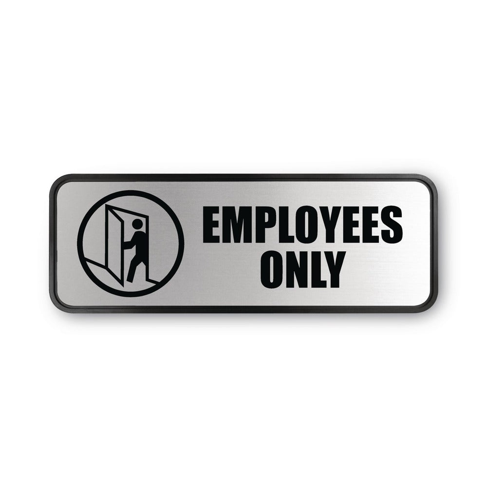 Cosco 9 in. x 3 in. Employees Only Brushed Metal Office Sign - Silver