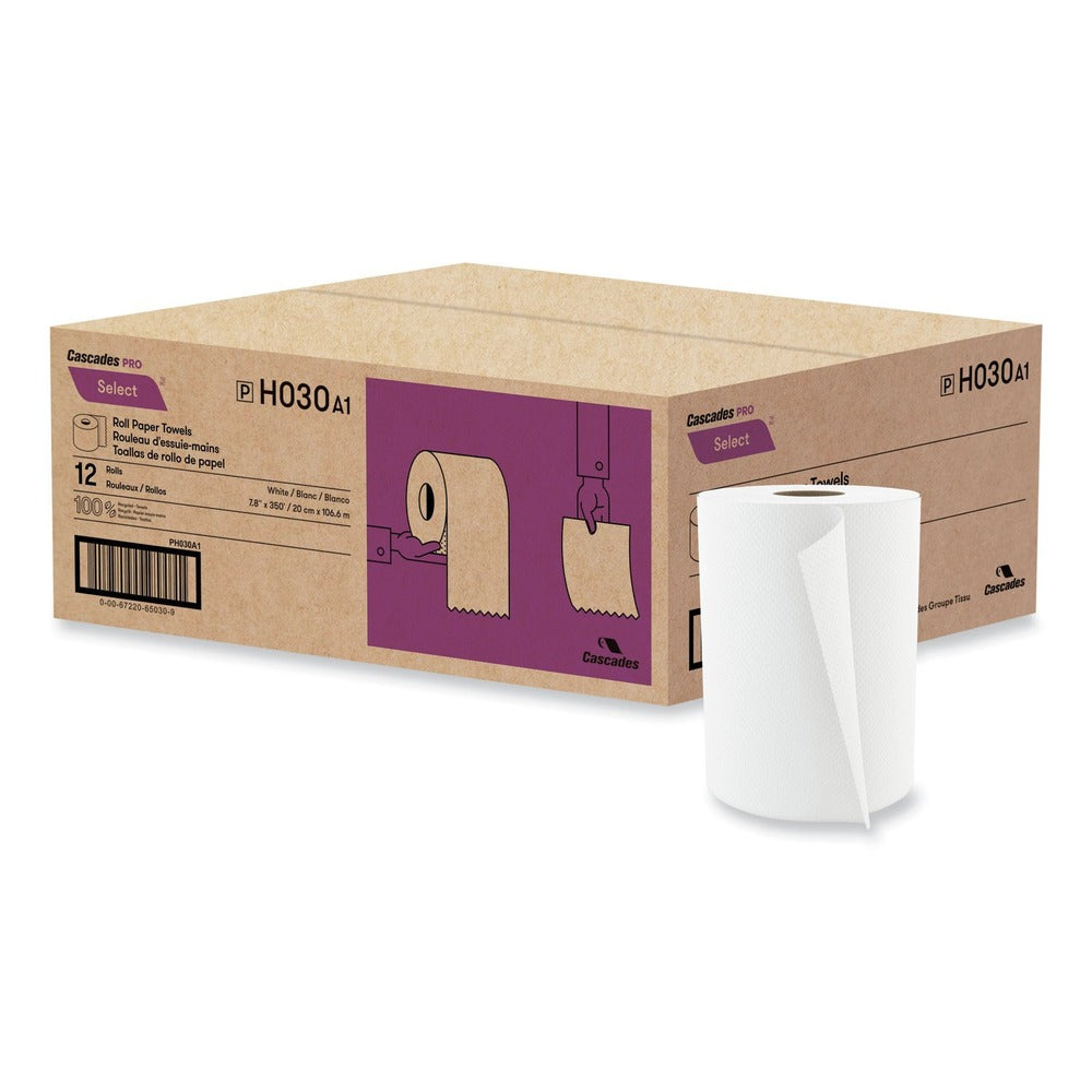 Cascades PRO 7.88 in. x 350 ft. 1-Ply Select Roll Paper Towels - White (12 Rolls/Carton)