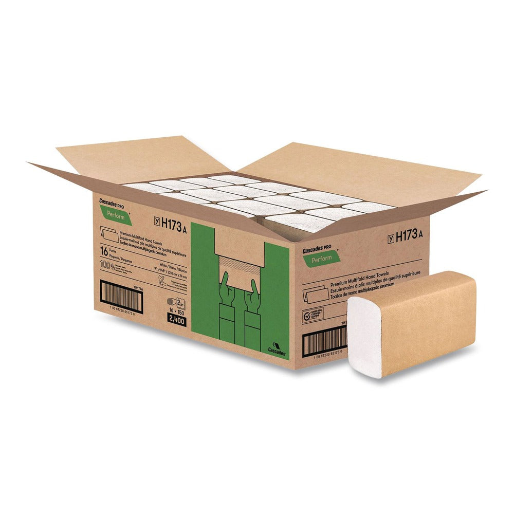 Cascades PRO H173 9 in. x 9.45 in. 2-Ply Perform Multifold Towels - White (16 Packs/Carton)